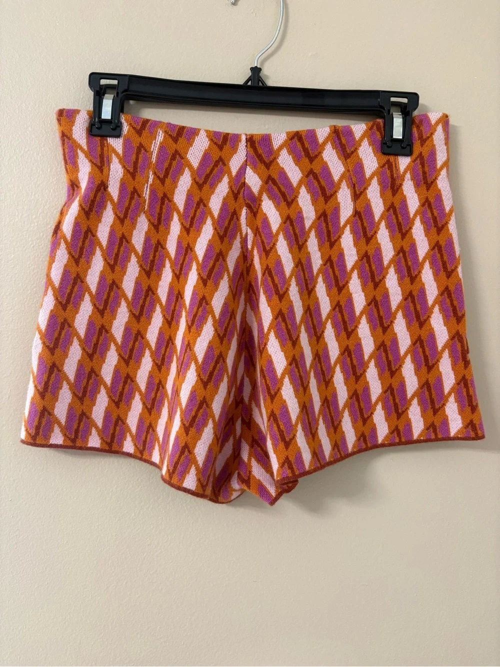 Free People Argyle Knit Sweater Shorts Pockets Stretchy Pink Orange Size Large
